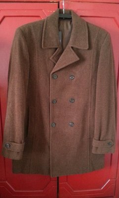 【GAUDI HOMME】全新~深棕色羊毛雙排扣大衣外套 L號