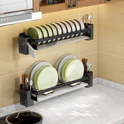 現代簡約免打孔廚房置物架壁掛式碗碟整理架家用水槽瀝水架收納架