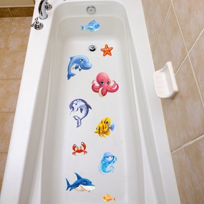 現貨熱銷-B015亞馬遜浴缸貼防滑卡通魚圖案自粘貼紙可移除墻貼防水地板貼爆款