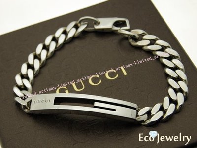 《Eco-jewelry》【GUCCI】經典款 GUCCI G LOGO ID牌喜平款粗手鍊 純銀925手鍊~專櫃真品近