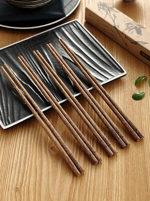 家用雞翅木筷子無漆高檔實木防滑木質十雙木快子套裝餐具~菜菜小商鋪