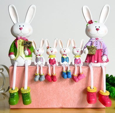 【熱賣精選】兔子家族 一套售 創意樹脂工藝家居裝飾品大號吊腳娃娃米菲兔子居家可愛小擺件動物