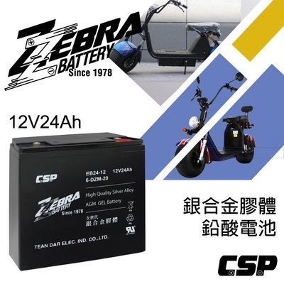 {鋐瑞電池} 斑馬牌 EB24-12 銀合金 膠體電池12V24Ah/等同6-DZM-20.電動車電池.REC22-12