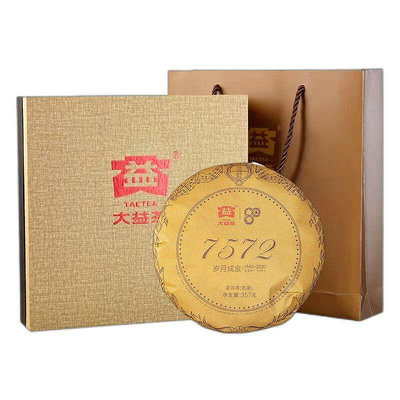 大益普洱熟茶7572歲月成金2001批80周年特別版357g七子茶餅