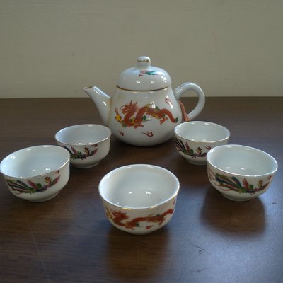 早期 生益 SEN YIE CHINA 龍鳳茶壺 1壺5杯(1龍杯+4鳳杯) 老茶具