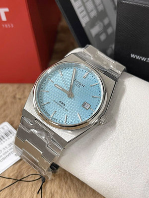 TISSOT PRX Powermatic 80 冰藍色錶盤 銀色不鏽鋼錶帶 男士 自動機械錶 T1374071135100 天梭腕錶