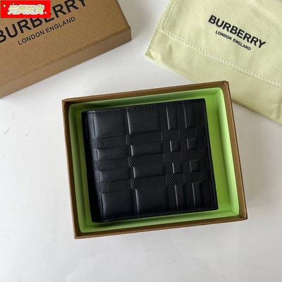 Burberry 新款巴寶莉男士短夾 雙摺錢包 卡夾 粒面小牛皮壓花工藝 格紋簡約大氣 一包多用 日常必備