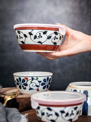 波佐見日本進口京古染儲物碗水果保鮮碗帶飯陶瓷餐具日式禮盒套裝