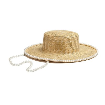 草帽 爵士帽-珍珠鍊鑲邊遮陽戶外女帽子2款74bw2[獨家進口][米蘭精品]