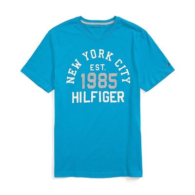 美國百分百【Tommy Hilfiger】T恤 TH 圓領 T-shirt 短袖 LOGO 短T 青藍 L號 G746