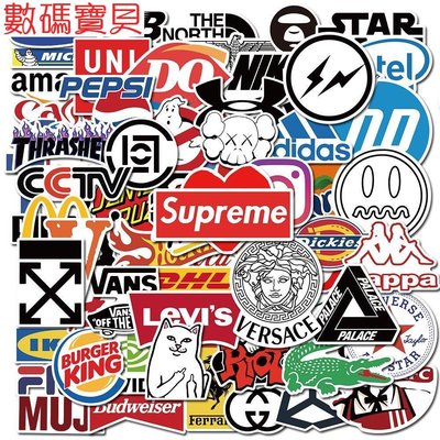 數碼寶貝~手機殼70張Supreme潮牌貼紙LOGO嘻哈涂鴉貼紙滑板行李箱手機殼防水貼紙