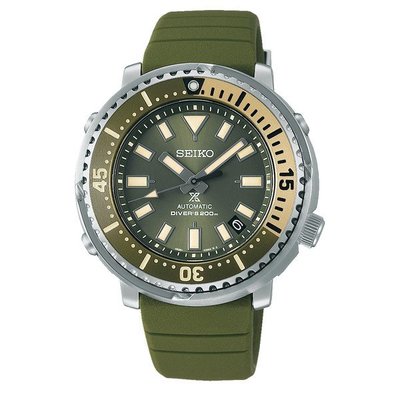 【金台鐘錶】SEIKO精工 -鮪魚罐頭系列-不鏽鋼錶殼x膠帶 (綠) 機械男錶 防水200米 SRPF83K1