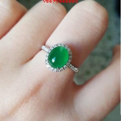 緬甸冰種陽綠翡翠戒指女帝王綠蛋面裸石指環戒面滿綠S925銀鑲嵌