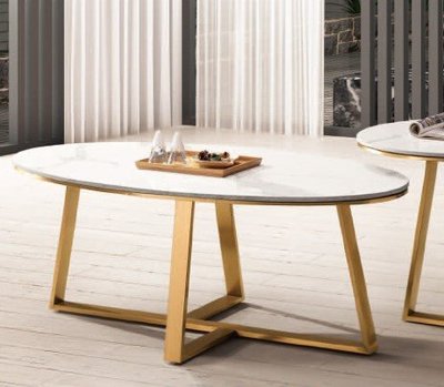 【N D Furniture】台南在地家具-網美不鏽鋼電鍍金色腳作陶瓷片桌片橢圓形大茶几TH