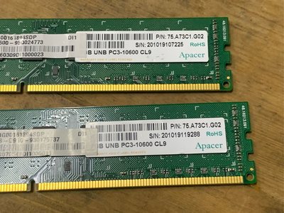 二手記憶卡 APacer 宇瞻  DDR3  10600   2G x2 (桌上型記憶體 2G X2=4G 雙面顆粒)
