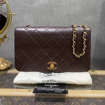 Chanel vintage 酒紅色羊皮woc掀蓋鏈條包單肩包