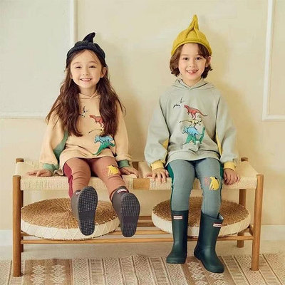 韓國童裝兒童可愛恐龍造型連帽大學T緊身長褲兩件套秋冬季男女寶寶中長款長袖上衣兒童外穿上衣潮款棉質造型服