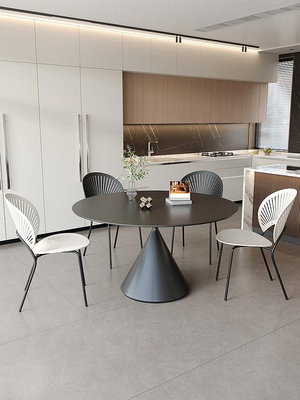 巖板圓形餐桌椅組合意式極簡小戶型現代簡約輕奢家用高端飯桌~芙蓉百貨