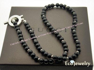 《Eco-jewelry》【GUCCI】稀有款 T扣細黑珠項鍊 純銀925項鍊~專櫃真品 美品