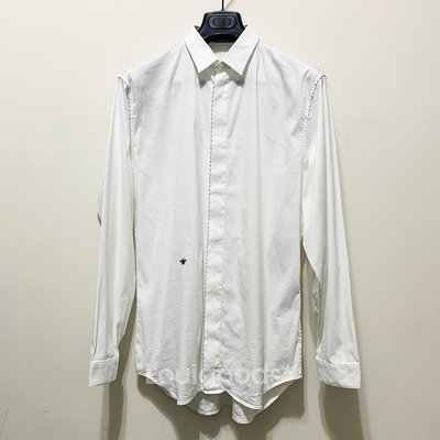 路易好貨｜DIOR HOMME BEE 白色黑蜂 縫線刺繡裝飾 經典款窄領 棉質 長袖襯衫 39