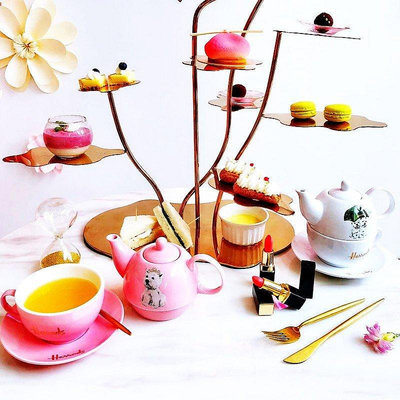 茶藝師 英國式子母茶壺harrods粉紅小狗西高地骨陶瓷茶馬克杯下午茶具套