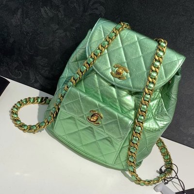 Chanel vintage 珠光綠Duma雙肩包後背包