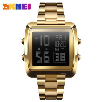 森尼3C-Skmei/時刻美 1369 商務成熟男士爆款電子錶 鋅合金 方形表 大錶盤 鋼錶帶手錶-品質保證
