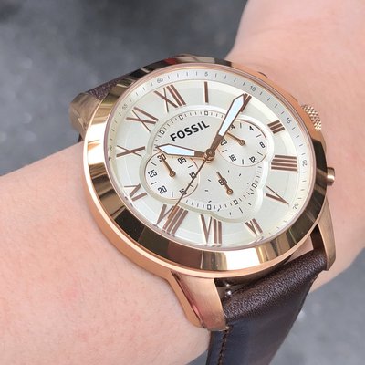 現貨 可自取 FOSSIL FS4991 手錶 44mm 玫瑰金 三眼計時 皮錶帶 男錶女錶