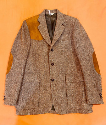 Harris Tweed 西裝 獵裝 羊毛 Vintage 美國製 人字紋 長春藤 外套BLAZER 槍托麂皮護肩 稀少