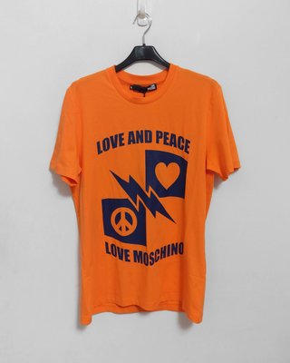 LOVE MOSCHINO 橘色閃電愛心和平圖案T恤XL