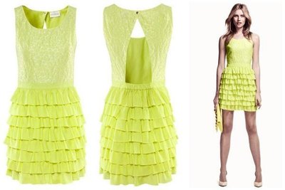 Meico Fashion 美可時尚 H&M Conscious系列 螢光黃綠色露背俏麗小禮服 洋裝 (現貨) Sale~