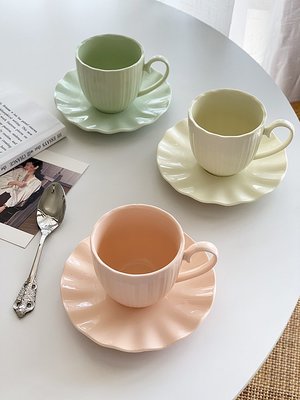 外貿出口 法式ins馬卡龍色花瓣質感陶瓷下午茶咖啡杯碟