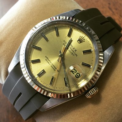 【錶帶家】代用老勞力士 ROLEX 16013 蠔式 16014 等男錶 20mm 全新咖啡色圓弧膠帶密合錶殼不含手錶