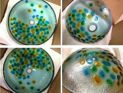 FUO衛浴:42x42公分 琉璃工藝 藝術強化玻璃碗公盆 (09003)現貨1組!