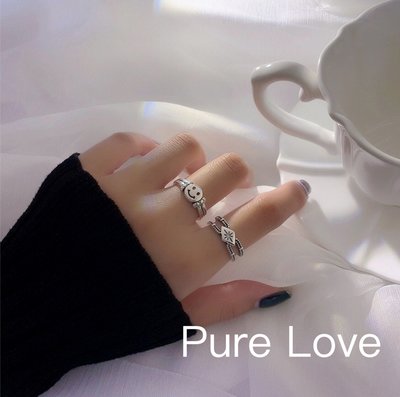 Pure Love樂芙 /正韓 【R0495】韓系簡約S925純銀幾何菱形米字雙層開口戒指 / 銀