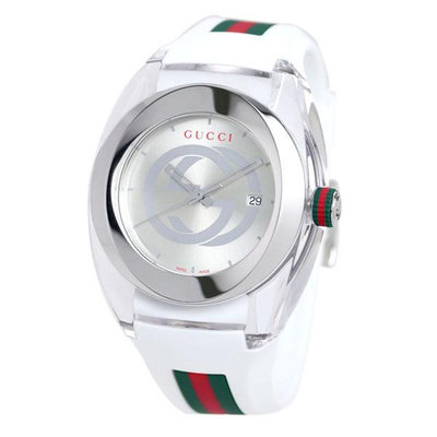 GUCCI YA137102A 古馳 手錶 46mm 白色面盤 白色橡膠錶帶 男錶