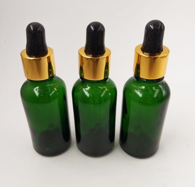 【三越Garden】10瓶 一組  滴管玻璃瓶 - 30ml 綠色 金色邊蓋 黑色頭 精油純露專用玻璃瓶