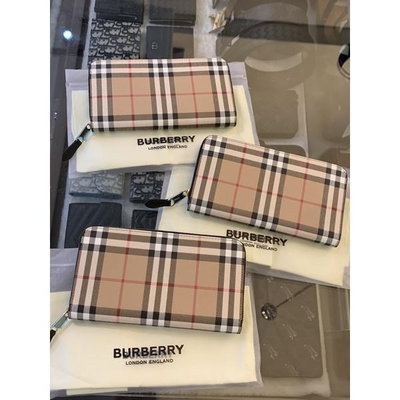 Burberry 經典卡其格紋搭配黑色內裏設計 男生 男款 拉鍊式 皮夾 長夾 無盒 預購