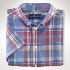 全新美國 Polo Ralph Lauren 粉藍格紋短袖襯衫 6T