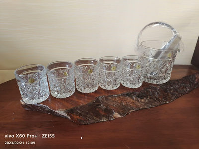 【二手】豪雅HOYA水晶冰桶 水晶切子杯 杯子一8  冰桶和夾子44530【如意坊】古董 老貨 擺件
