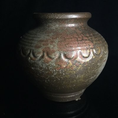 【采芝齋】早期收藏 古陶 柴窯燒釉變 花卉紋飾 撒金硃砂漸層 陶罐