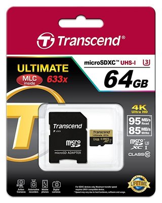創見 Transcend 64GB MicroSDXC Class 10 UHS-I/U3 (MLC)