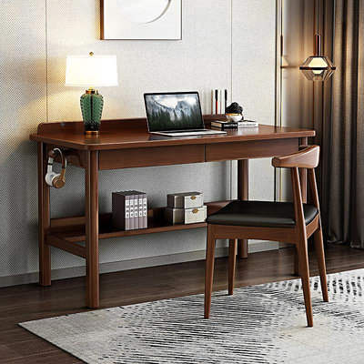 新中式書桌輕奢現代全實木辦公桌家用臥室學習電腦桌客廳簡約桌子