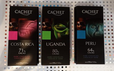 比利時 CACHET 凱薩 可可豆 純黑巧克力100克 （71%哥斯大黎加 / 80%烏干達 / 64%秘魯 ）