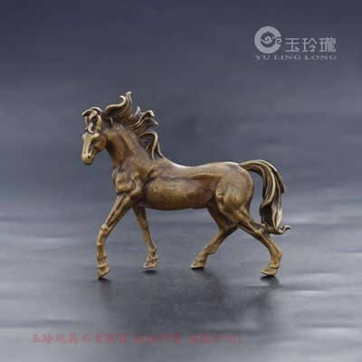 現貨熱銷-【紀念幣】銅馬小擺件純實心黃銅馬到成功手把件仿古銅微雕動物古玩銅器老銅