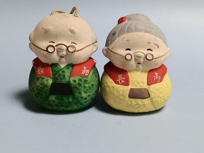 日本 壽老人鈴鐺 浮世繪 彩繪 夫妻長壽 米壽 陶