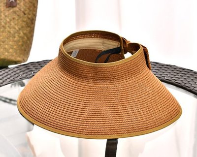 全新時尚草編蝴蝶結造型遮陽帽折疊帽空頂帽