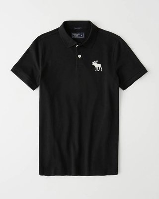 Maple麋鹿小舖 Abercrombie&Fitch ＊ AF 黑色電繡大麋鹿POLO衫 ＊ ( 現貨M號 )