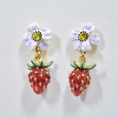 【King女王代購】Les Nereides 手工琺瑯 凡爾賽草莓 花朵流蘇耳環 耳釘耳夾 項鏈 耳環