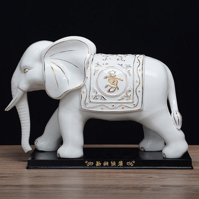 三友社 陶瓷大象擺件一對吸水吉祥招財象家居客廳裝飾辦公室鎮宅風水擺設qdd